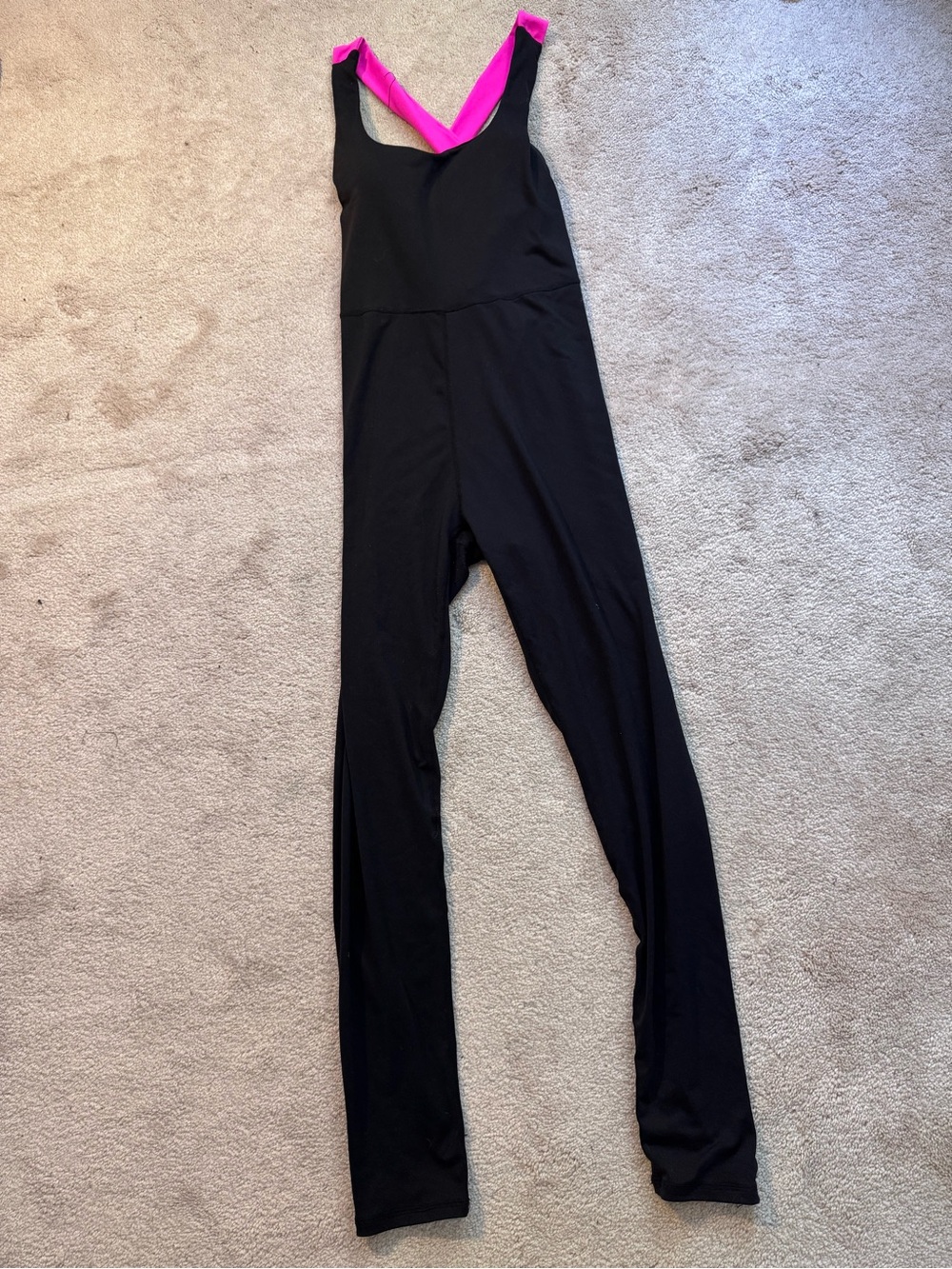 Black Jumpsuit with Pink V-Back Straps